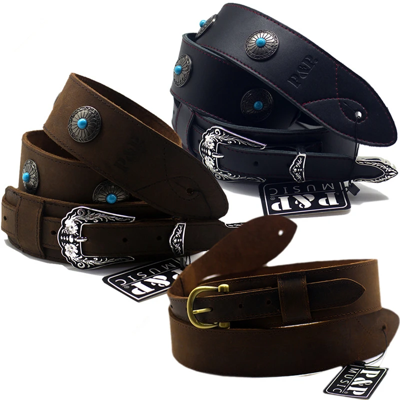 

New Genuine Leather Guitar Strap Metal High-grade Cowhide Strap Musical Instrument Guitar Accessories