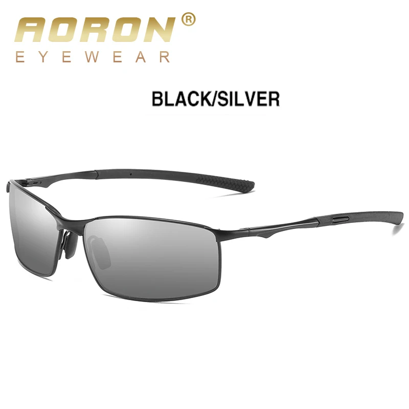 Black Silver Aoron мужские поляризованные солнцезащитные очки для спорта, уличные солнцезащитные очки для вождения, мужские солнцезащитные очки в металлической оправе gafas de sol hombre - Цвет линз: Black Silver