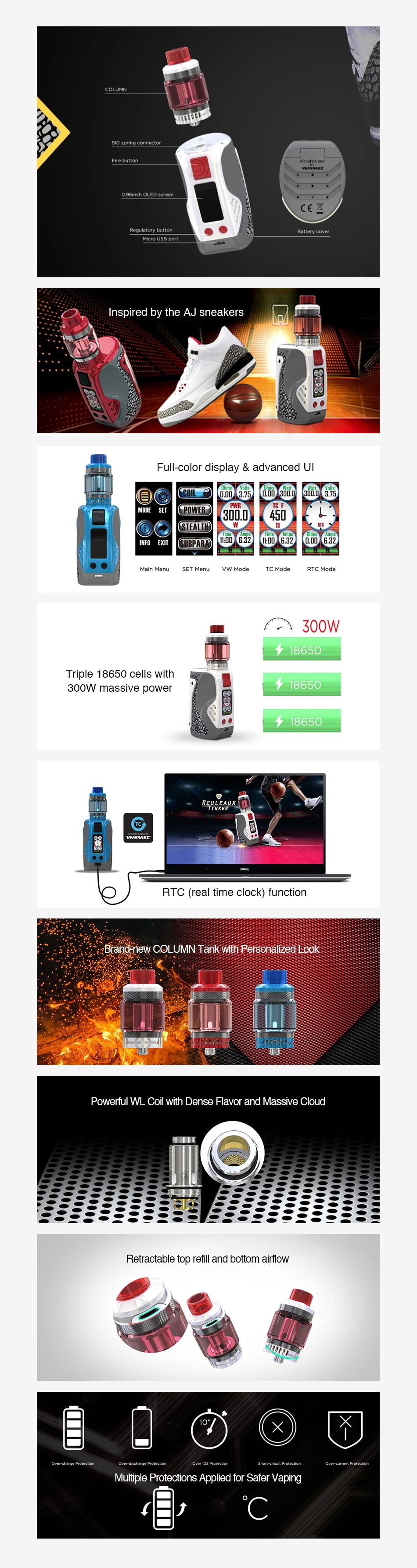 WISMEC Reuleaux Tinker 300W TC Kit with Column Tank