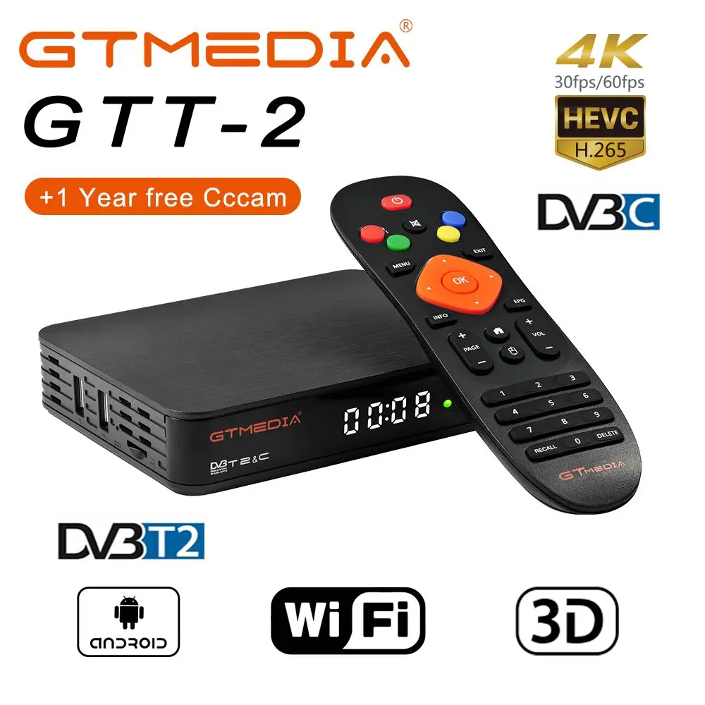

Original GTMEDIA GTT2 TV BOX DVB-T/C/ISDBT/H.265/MPEG-4/ 2G 8G Android 6.0 Built in 2.4G WiFi Google Cast Media cccam iptv box