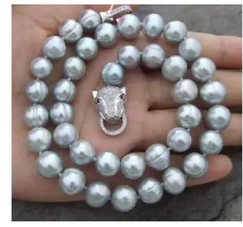 

Leopard Clasp AAA 8-9MM NATURAL SOUTH SEA BAROQUE GRAY PEARL NECKLACE Genuine Natural jewelry