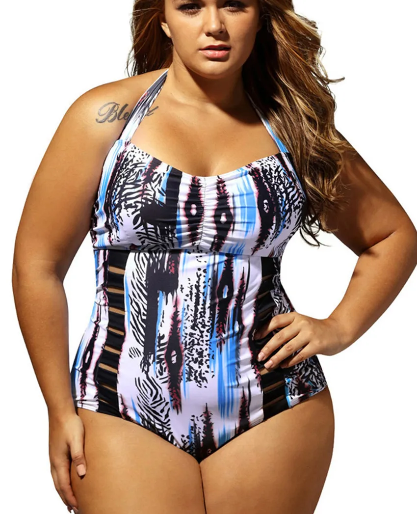

2017 Plus Size Swimwear Halter One Piece Swimsuit Sexy Women Large Size Swimsuits push up swimming suit for women bathing suit