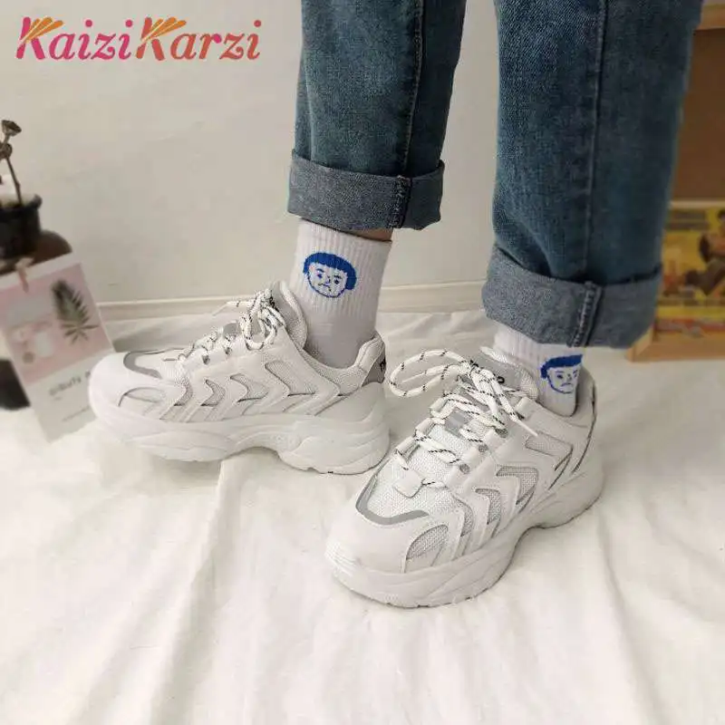 

KaiziKarzi Women Fashion New Vulcanized Shoes Daily Club Mountain Youngs Spring Shoes Women Cross Strap Thick Bottom Size 35-40