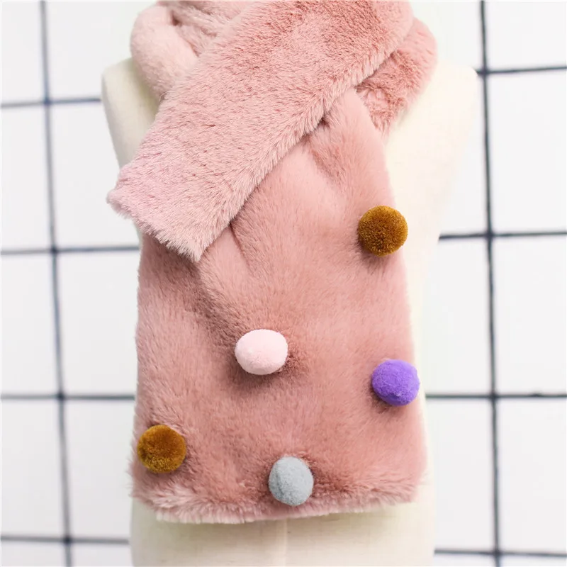 E2018 осень-зима Детский шарф из кроличьего меха однотонный Модный Дикий шарф утолщение теплый цветной шар кисточка шарф