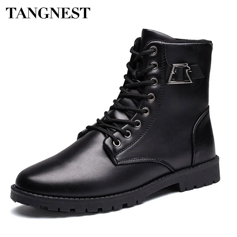 Tangnest Fashion Men Ankle Boots Pu Leather Lace up Men's High Top ...