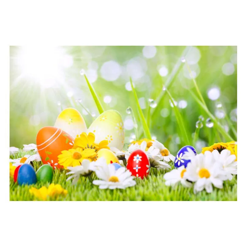 

2.2MX1.5M For taking pictures there are beautiful flowers and colorful eggs happy Easter printed vinyl background GE-189