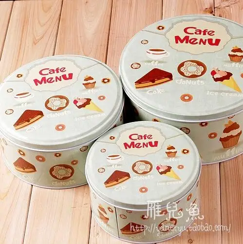 

3pc/set Cafe menu printing cake box chocolate storage tin Hand biscuit Storage box Metal candy box House Decor