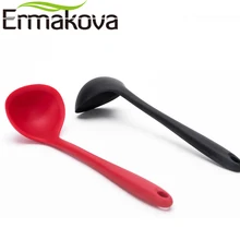 ERMAKOVA Silicone Spoon Large Size Soup Spoon Heat-Resistant Soup Ladle Soup Server with Long Handle Non-Stick Kitchen Utensil