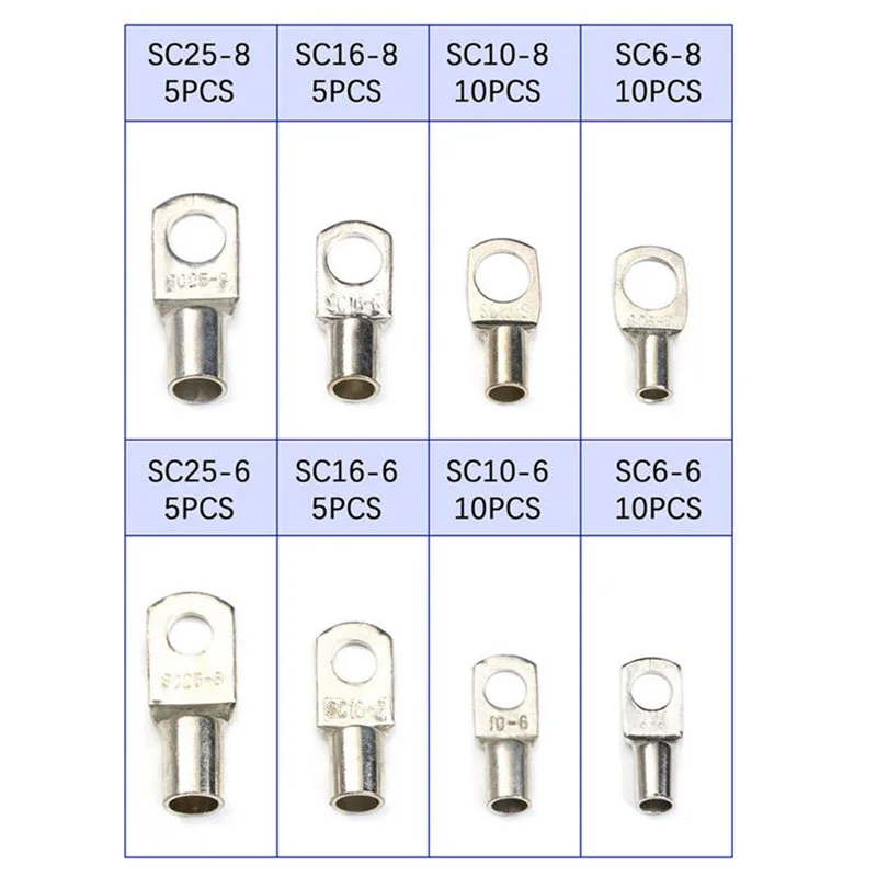 60 шт. отверстие под болт кабель из луженой меди наконечники Батарея набор зажимов провода клемм соединитель SC10-6 SC16-8 SC25-8