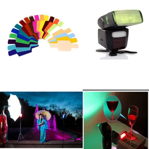 Filtro de Color de 20 Piezas para Accesorios de Flash Superior de la c/ámara Filtro de iluminaci/ón de geles de Flash Universal para luz de Flash de c/ámara 20 Colores
