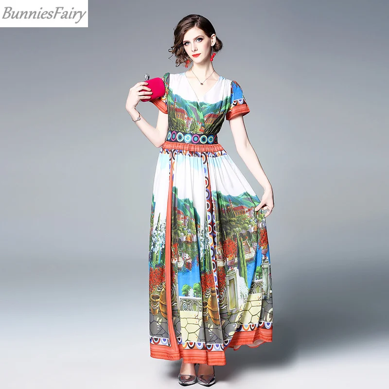 BunniesFairy 2019 летнее женское винтажное пляжное Цветочное платье с высокой талией
