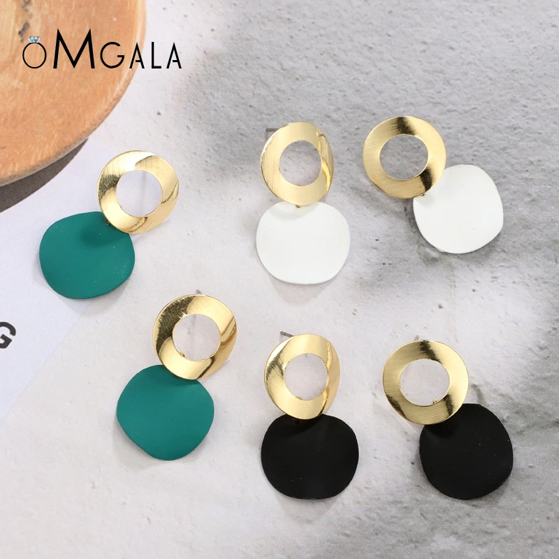 

OMGALA Enamel Gold Color Making Stud Earrings for Women Wedding Party Occasion Round Circle Alloy Earrings Brand 2018 Fashion Je