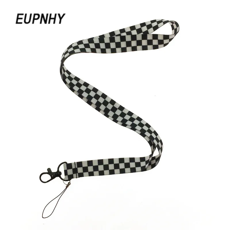 Unisex Black and White Check Pattern Key Chain Lanyard ID Holder Brand New