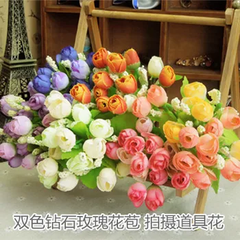 

15 two-color small tea 6 diamond rose artificial flower silk flower props artificial flower