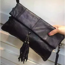 2016 New Arrival Cowhide Plaid Bag Women Genuine Leather Crossbody Bags For Women Tassel Bag Ladies Messenger Day Clutch Famous