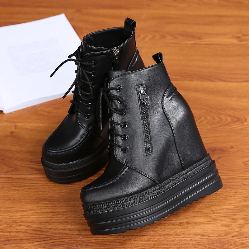 Online SWYIVY de plataforma botas cortas 2018 invierno de piel de terciopelo zapatos calientes de la señora aumentó cuña interna Casaul zapatos botas de nieve 40
