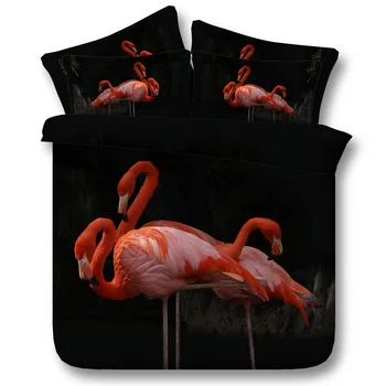 

Flamingo Bedding Set Tropical Plant Quilt Cover King Size Home Bed Set Flower Print black Bedclothes 3pcs 100%cotton Duvet Cover