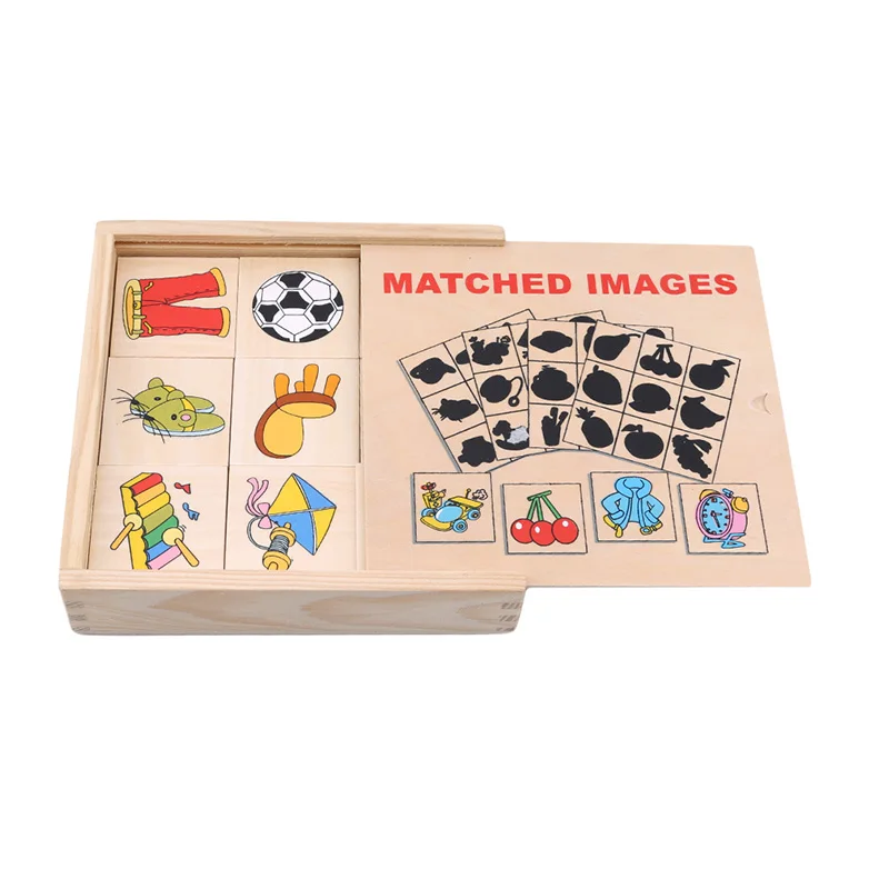 Montessori Enlightenment Teaching Wooden Puzzle Toy Graphics Corresponding Box Looking The Shadow Matching Game Card