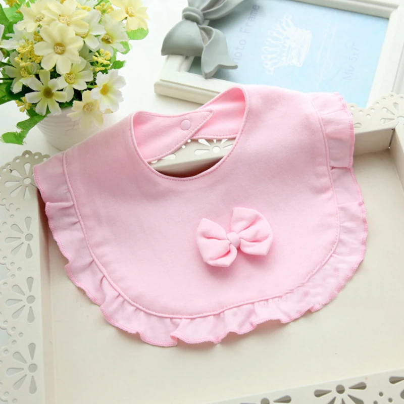 Baby Bibs Burp Cloths Cotton Bandana Bibs Baby Girls Lolita Saliva Towel Ruffle Bow Newborn Infant Plain Feeding Bib Pink Yellow (4)