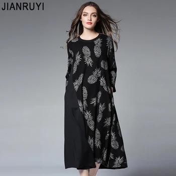 

JIANRUYI 2017MM Women Plus Size Long dress Mosaic printing Big size dress XL-4XL