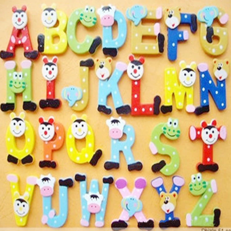 26 шт. новые детские буквы многоцветные деревянные полезные игрушки для лепки Обучающие игрушки наклейки на холодильник магнит Детский мультфильм холодильник подарок