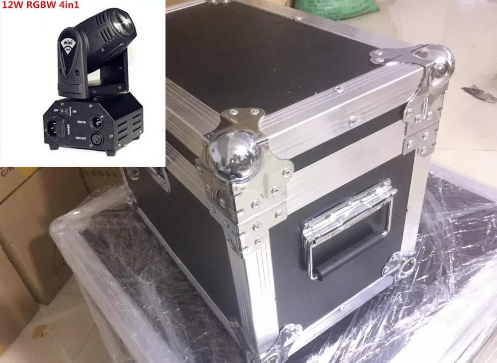 

4pcs/lot with flight case 12W moving head DMX512 light beam Lights LED spot Lighting DJ Show Disco Laser Light RGBW 4in1 led