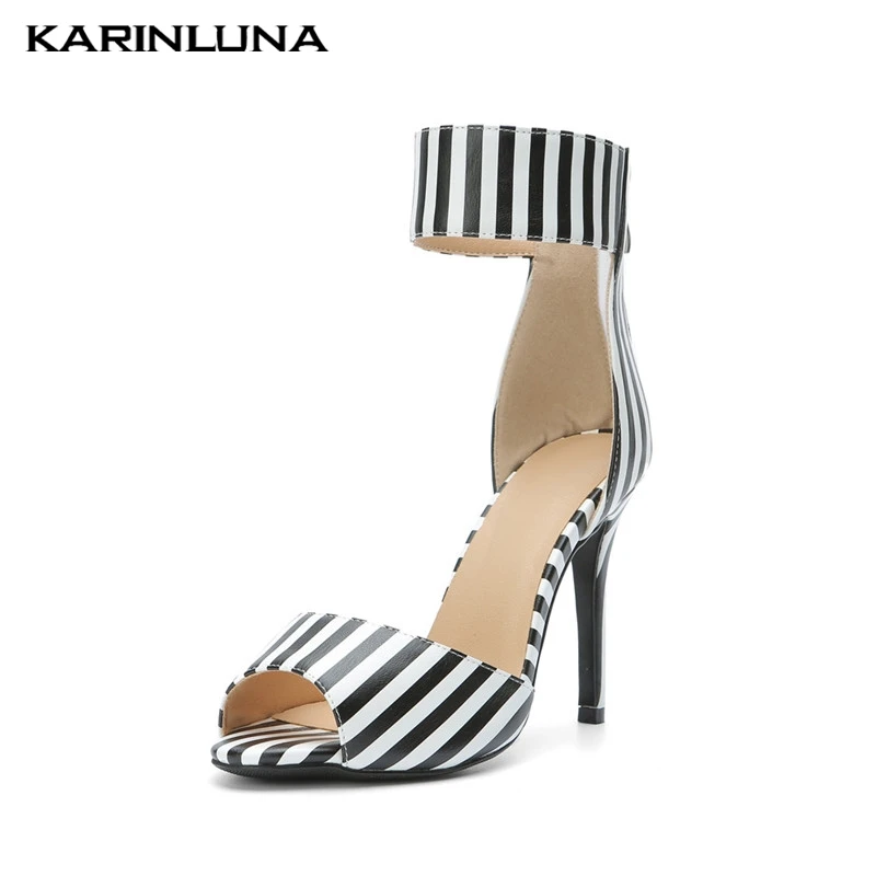 

Karinluna Fashion Large Size 34-47 Hot Sale Zip Up Party Sandals Woman Shoes Peep Toe Thin High Heels Shoes Woman Sandals