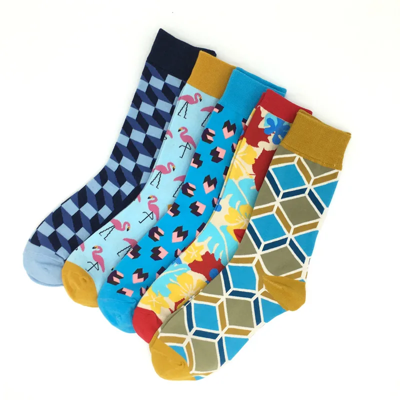 5 пар/компл. мужские Носки хлопковые носки с изображением персонажей забавные skarpetki юбка носок crazy happy толстве длинные носки, calcetines hombre sokken - Цвет: A5