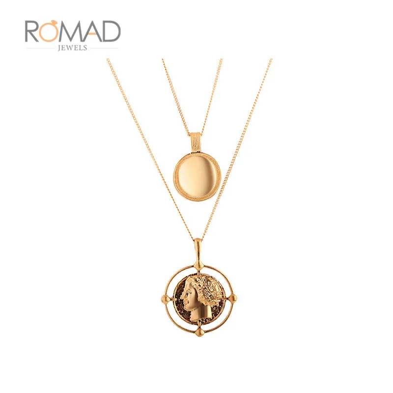 Vintage Carved Coin Necklace Women Medallion Necklace Multiple Layers Pendant`