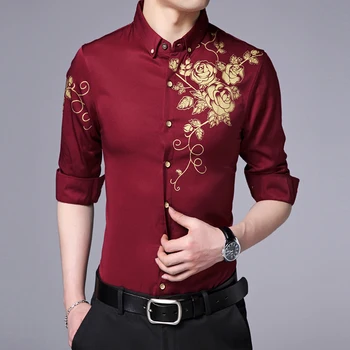 

2017 New arrival mens floral dress shirt wedding shirts autumn & spring causal male flowers printed long sleeve clothes shirts