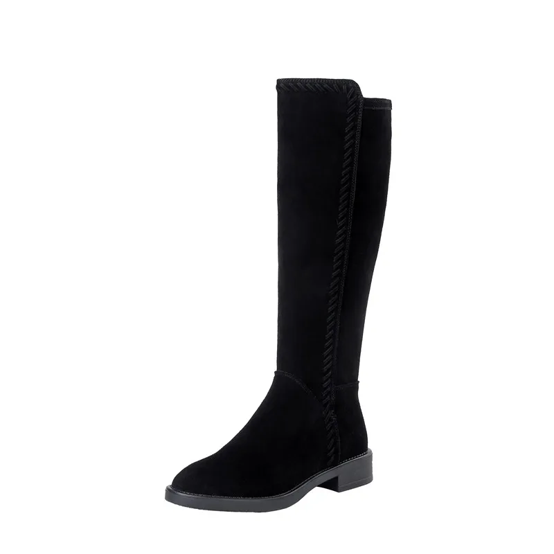 MORAZORA new arrival genuine leather boots women knee high boots classic autumn winter boots zip round toe ladies botas - Цвет: black suede leather