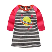 Модные Осеннее платье для девочек было Джерси детское платье принцессы в полоску с аппликацией Новые Детские платья для девочек Одежда для умных девочек