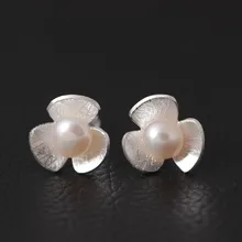 Форзац, 925 пробы, серебро, имитация жемчуга, три лепестка, цветок, серьги-гвоздики для женщин, элегантные женские ювелирные изделия