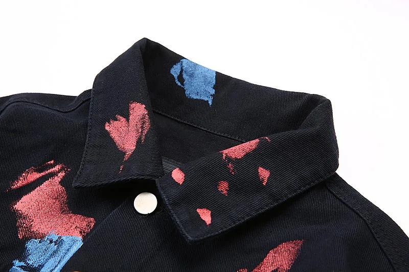 Mcikkny Brand Vintage Men's Graffiti Print Jean Jackets Paint Splash Loose Denim Jackets Hi-street Streetwear Coats For Male   (6)