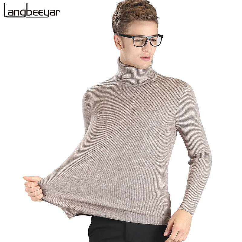 High Grade New 2016 Autumn Winter Youth Fashion Turtleneck Sweater Men Knitted Sweater High Elastic Mens