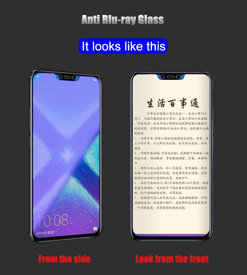 2 шт./лот, полностью закаленное стекло для huawei honor 8X 8C, Защитное стекло для экрана 9 H, анти-Blu-ray, закаленное стекло для huawei honor 8c