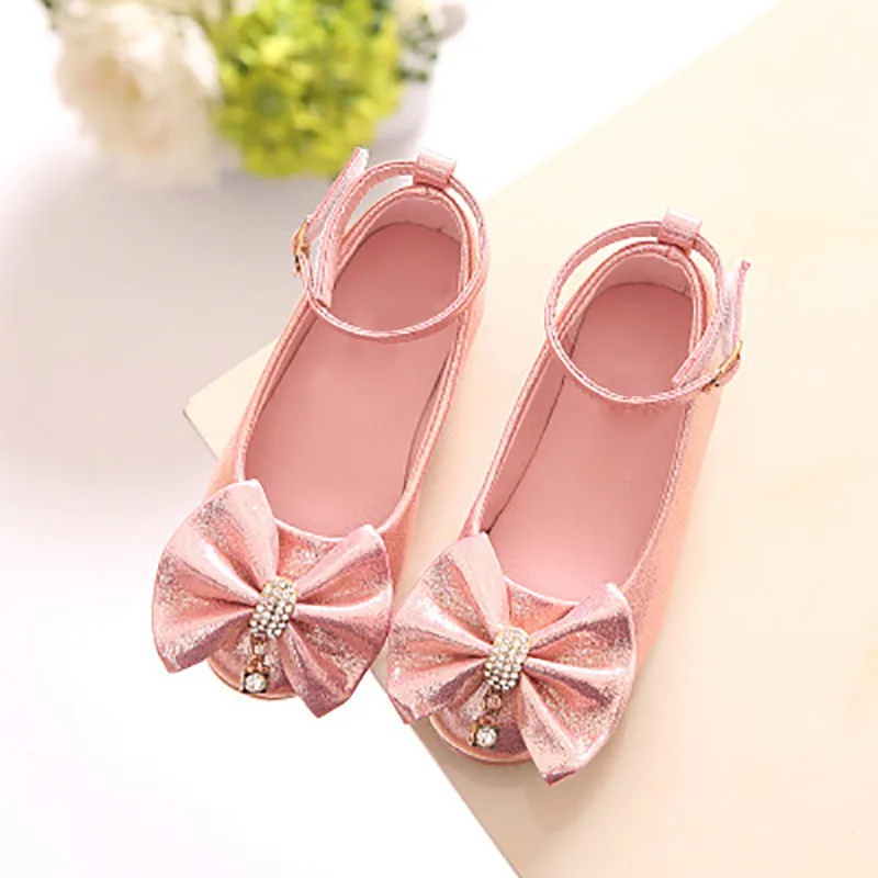 

Spring Summer Baby Girls Flat Shoes Single Shoes Artificial PU Bright Leather Princess Shoes Children Bow Shoes Children's Flats