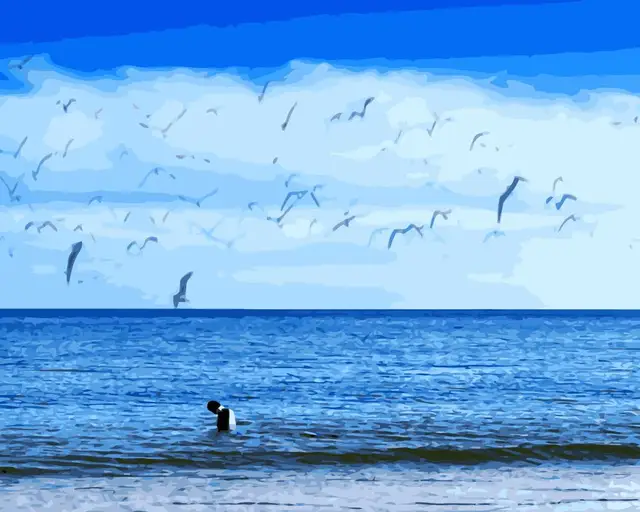Mahuaf J079 Bleu Ciel Mer Oiseau Bricolage Peinture à Lhuile Par