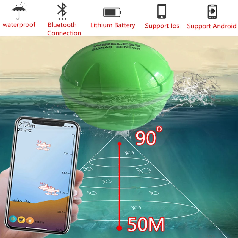  Portable Fish Finder Bluetooth Wireless Echo Sounder Sonar Sensor Depth Fishfinder for Lake Sea Fis