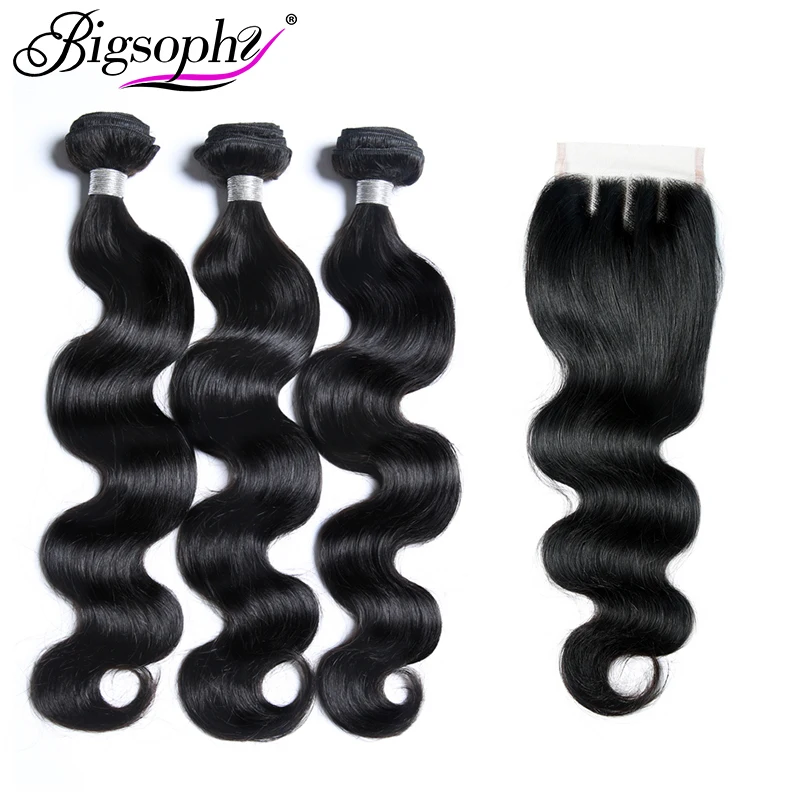 

Bigsophy Hair Malaysian Weave Hair Bundles Body Wave Remy Human Hair Extension 3Bundles Hair And Closure Middle/Free/Three Part