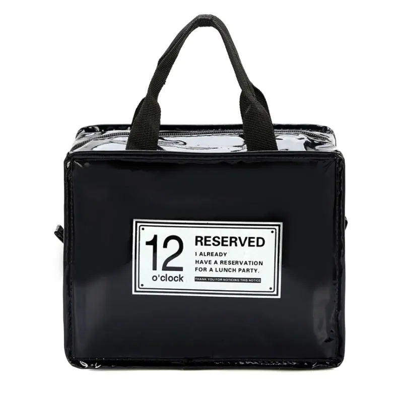 

FANSON Fashion PU Leather Lunch Bags Women Portable Functional Canvas Stripe Insulated Thermal Food Picnic Cooler Lunch Box Bag