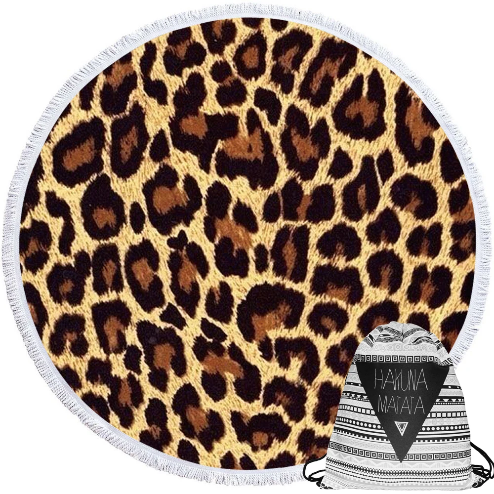 

Cilected Leopard Print Tiger Stripe Pattern Round Beach Towel Modern Microfiber Terry Cloth Circle Blanket Serviette Plage