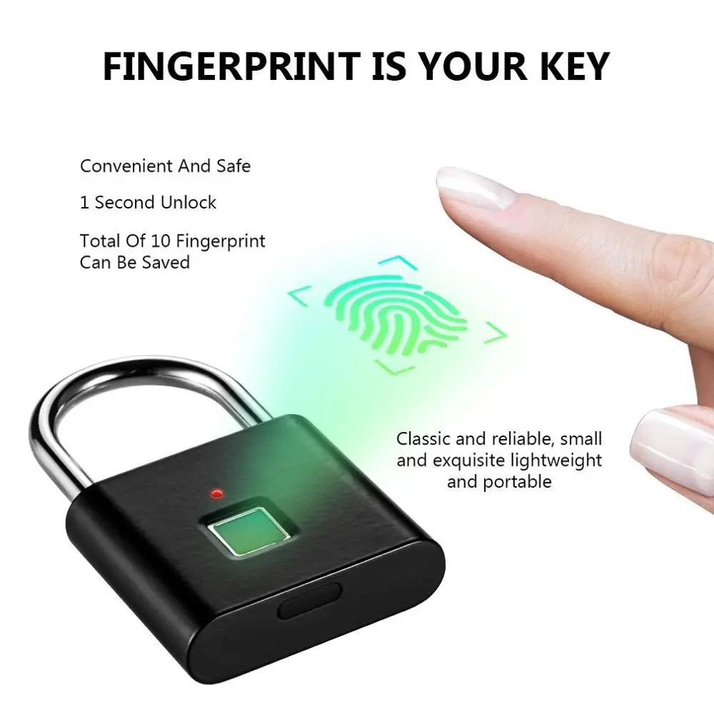 

Fingerprint Lock Padlock U Shape Lock Electronic Lock Safe Durable Convenient Anti-theft Portable Home Luggage Case Lock