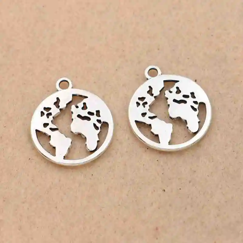 

10pcs Tibetan Silver Plated World Map Charms Pendants for Jewelry Diy Jewelry Making Earrings Craft 20mm