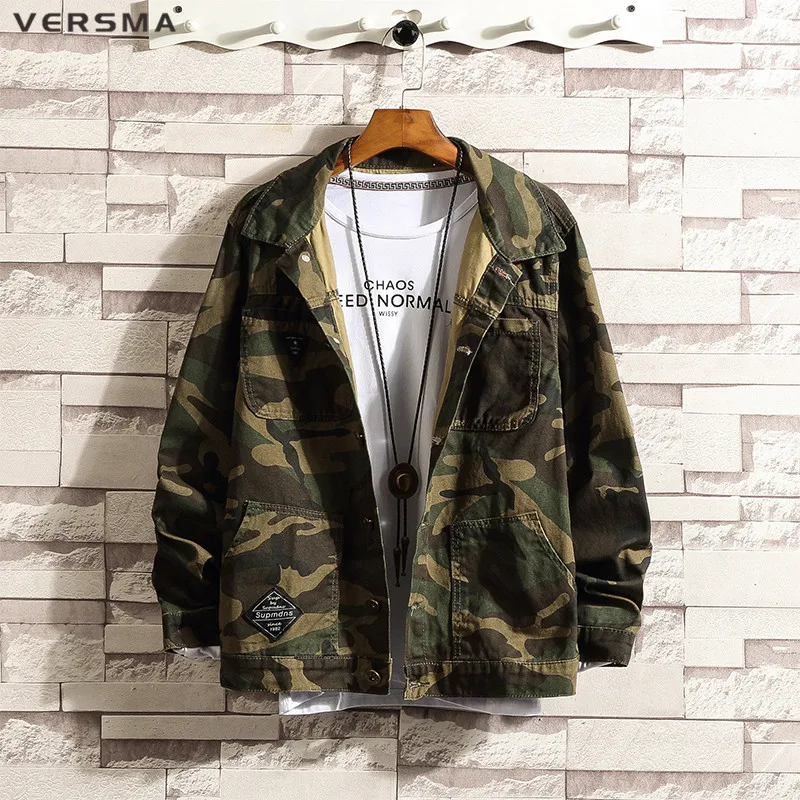

VERSMA New Spring Army Military Camouflage Denim Jackets Coats Men Chemise Black Long Sleeve Denim Shirt Jeans Men Plus Size 5XL
