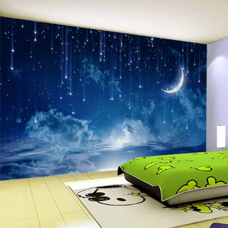 Голубое ночное небо детская спальня фон стены Фото Фреска обои на заказ 3D стерео пейзаж Декор Papel де Parede Infantil