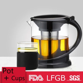 

High-capacity 1L Tea Set Convenient Teaware Kits With 4 Or 6 Pcs Cups Cha Anti-hot Pote De Vidro Glass Stainless Filter Teapot