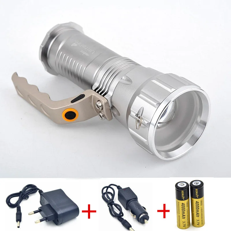 

2016 New Camp Flashlight adjustable Zoomable XM-L T6 LED Flashlight Torch Zoom Lamp Light for Fish + 2x 18650 Battery