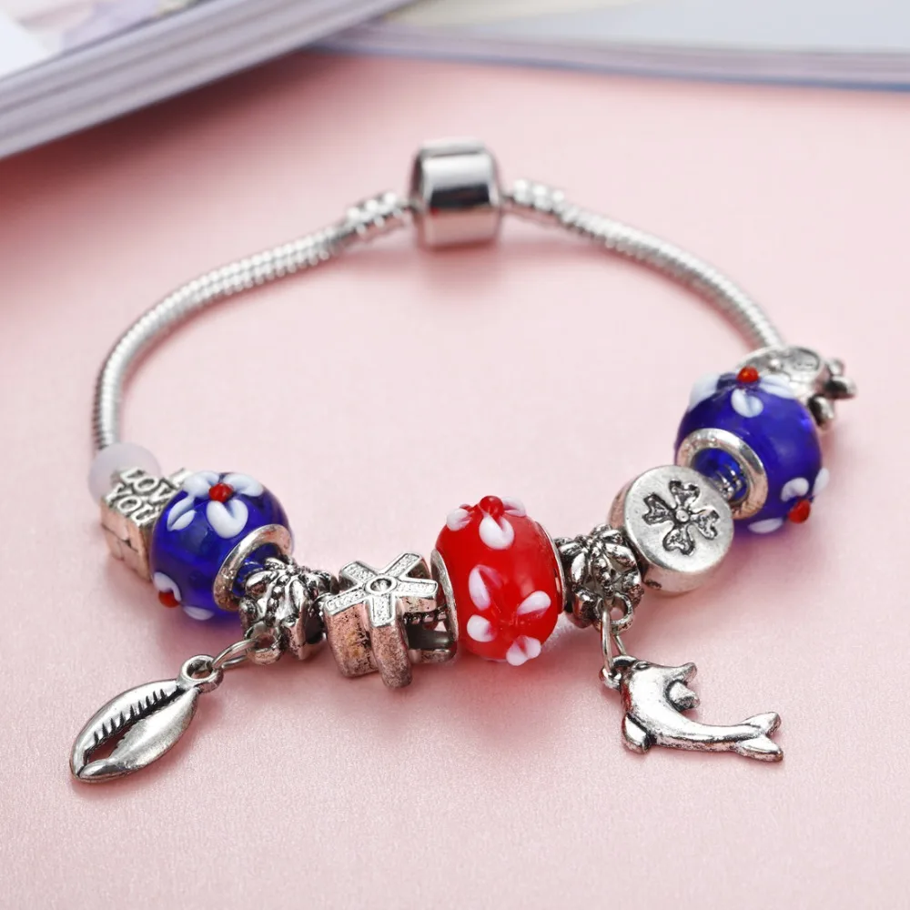 

2018 Bracelet Classic Acrylic Blue Beaded Bracelets for Men Women Best Friend Hot popular dolphin bracelet&bangle