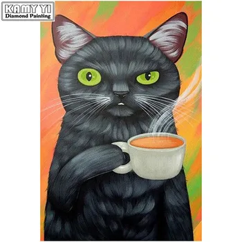 

Round&Square Drill 5D DIY Diamond Painting "Cat drinking tea" 3D Embroidery Cross Stitch 5D Home Decor LWR